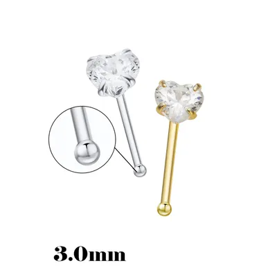 Elegant Women Sterling Silver 925 Nose Stud Luxury Peach Heart 3.0mm Zircon Pierceing Silver Nose Nail Silvery Jewelry Nose Stud