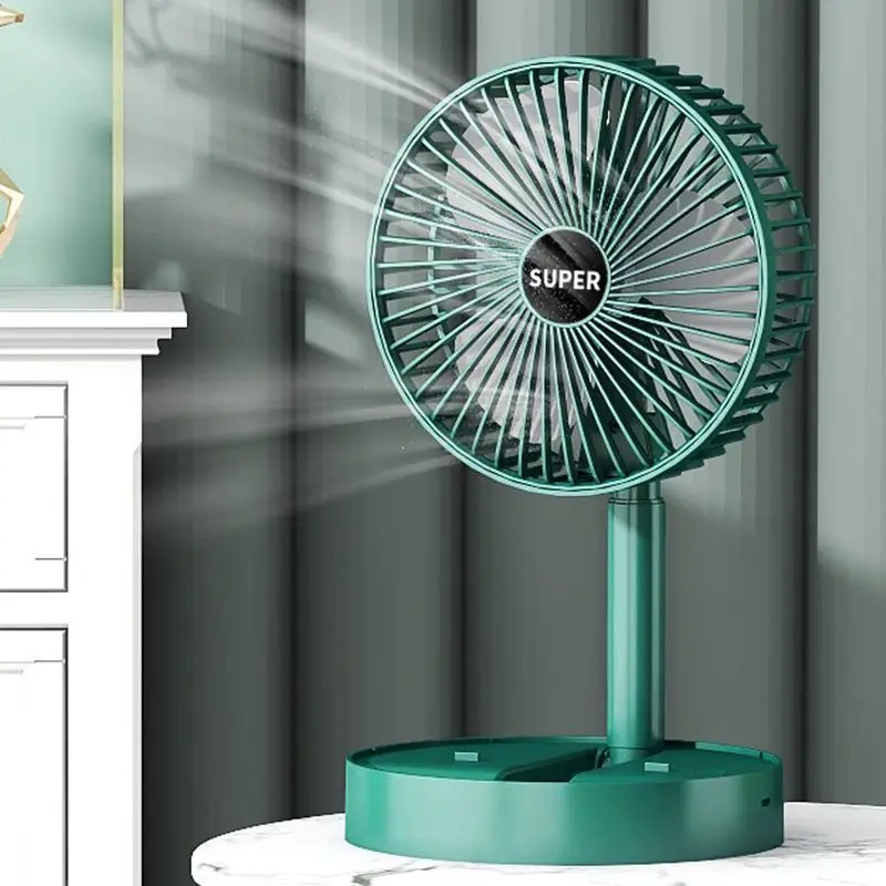 Standventilator, tragbar, teleskopisch, für den Boden, wiederaufladbar über USB, batteriebetrieben, 3-Gang-verstellbare Höhe, superleiser Faltventilator Image