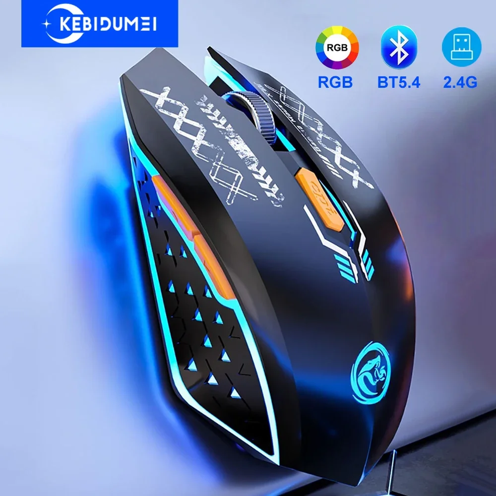 Bluetooth 5.4 Maus 2,4 G Drahtlose Maus RGB Hintergrundbeleuchtung Dual-modus Wiederaufladbare Stille Mäuse Gaming Maus 1600 DPI Maus für PC Laptop Image
