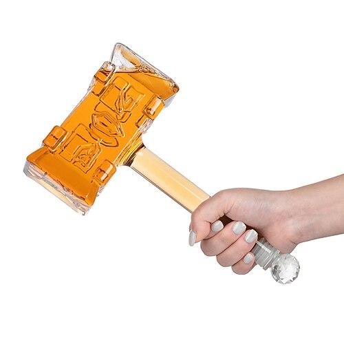 3D-Hammer-Whiskykaraffe, Home-Bar, Glas-Weinkaraffe, kreative Borosilikat-Schnapsflasche, einzigartiges Whisky-Trennwerkzeug für Barkeeper, Geschenk-Display, Trinkgeschirr-Set