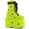 Lady Lime Green Kunstfell Pink Plateaustiefel Höhe oben Schnürstiefel Pelzdesign Punk-Stil Kleidstiefel Größe 46, Schuhe