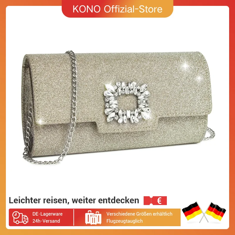 Miss Lulu Damen Abendtasche Glitzer Clutch mit Kette - Elegante Envelope Kettentasche für Hochzeit, Party & Ball
