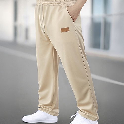 Herren Jogginghose Hose Gerade geschnittene Sweatpants Sporthose Elastischer Bund Kordelzug Fronttasche Einfach Komfort Volle Länge Outdoor Lässig Täglich Mode Streetwear Schwarz Weiß Image