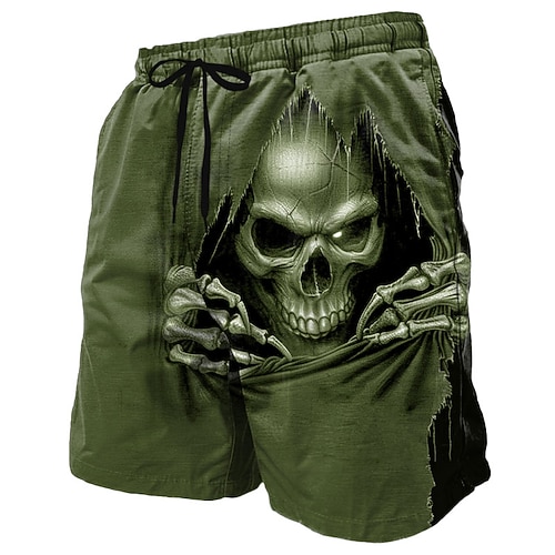Herren Schädel Tod Kostüme Schwimmshorts Schwimmshorts Boardshorts mittlere Taille Dunkel Punk Gothik Stil Urlaub Streetwear seitliche Taschen Netzfutter elastischer Kordelzug Bund Designer Kleidung Image