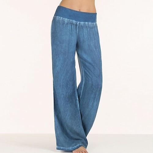 Damen Jeans Weites Bein Hosen Hose Mode Streetwear Volle Länge Hohe Taille Einfach Elastischer Bund Atmungsaktivität Bequem Straße Alltagskleidung Ausgehen Schwarz Leicht Blau Frühling Herbst Normale