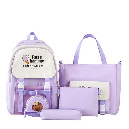 4-teiliges rosa Rucksack-Set für Mädchen zum Schulanfang – inklusive Schultasche, Tragetasche, Federmäppchen und Münzbörse – süßes Cartoon-Design, leicht und strapazierfähig Image