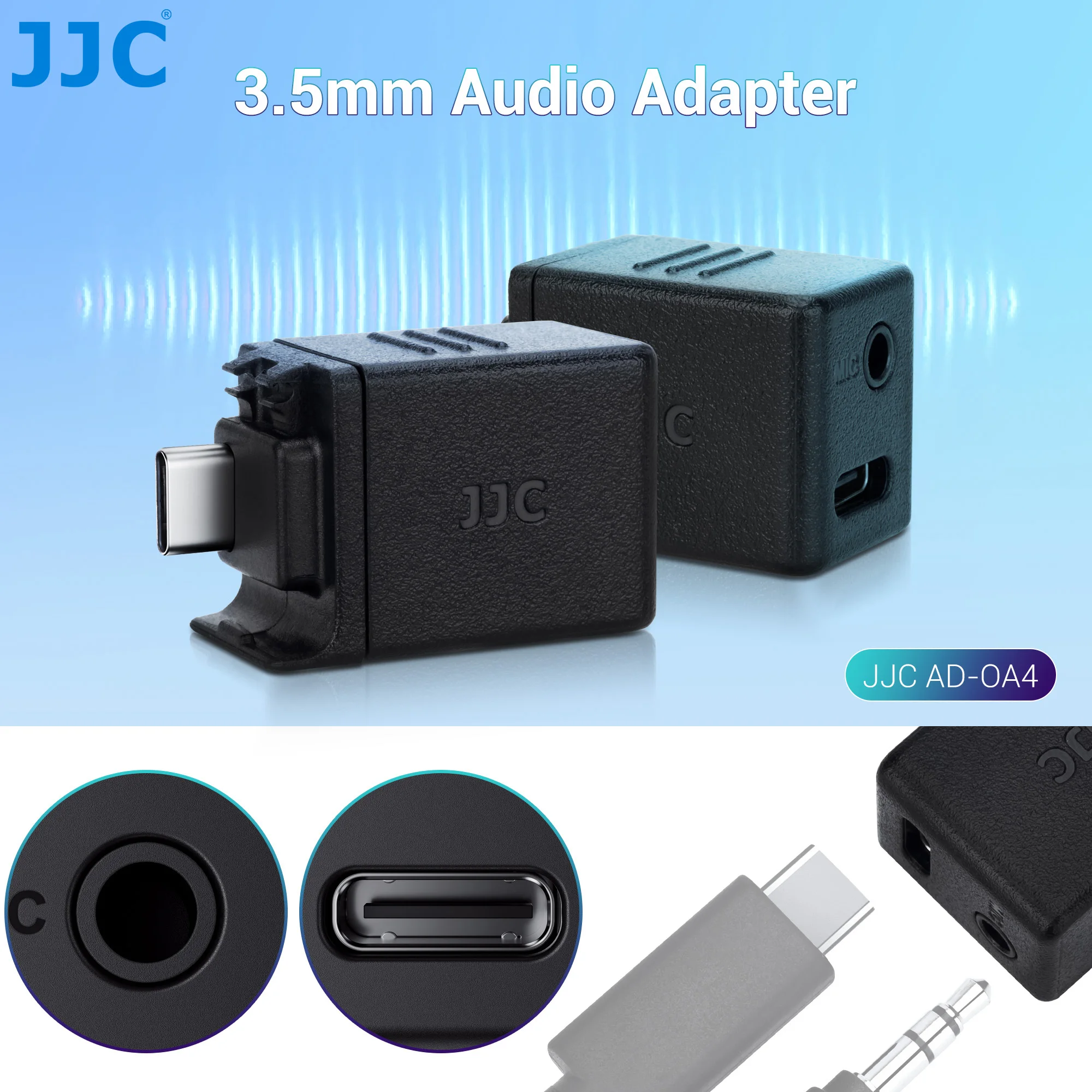 Der JJC 3,5-mm-Audioadapter unterstützt den 3,5-mm-Mikrofon-Audioeingang mit Typ-C-Ladeanschluss für die DJI OSMO Action 6/4/5 Pro-Kamera Image