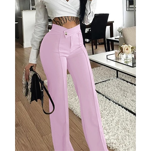 Damen Weites Bein Hosen Hose Palazzo-Hose Mode Streetwear Volle Länge Hohe Taille Einfach Atmungsaktivität Bequem Mikroelastisch Straße Alltagskleidung Ausgehen Dunkelbraun Schwarz Violett Aprikose Image