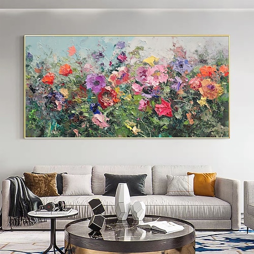 handgefertigtes Ölgemälde auf Leinwand, Wandkunst, Dekoration, abstraktes, farbenfrohes Blumengemälde, florales Landschaftsgemälde für die Inneneinrichtung, gerolltes, rahmenloses, ungedehntes Gemälde Image