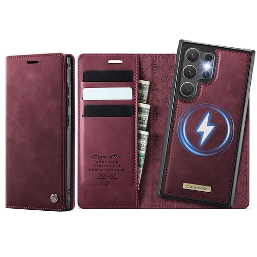 Handy Hülle Handyhüllen Für Samsung Galaxy S26 Ultra Plus S25 S25 Edge S24 S23 Ultra Plus S24 FE S22 Plus Ultra A16 A55 5G A35 5G Brieftaschenhülle Mit Ständer Abnehmbar Magnetisch Retro TPU PU-Leder Image