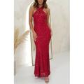 Per donna Abito Lungo Maxi Abito Abito con Paillettes Abito da Cocktail Moda Moderno Festa serale Cocktail party Vestibilità regolare Semplice Senza Maniche All'americana Nero Rosa Rosso Verde Estate
