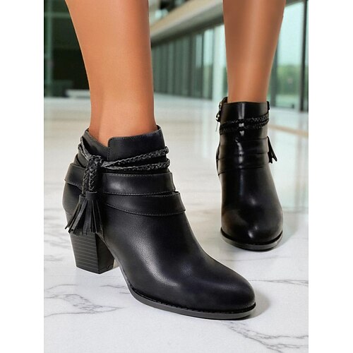 Damen Stiefel Wildlederschuhe Quasten Schuhe Party Arbeit Reise Quaste Reißverschluss Blockabsatz Runde Zehe Elegant Bohemien Mode Spaziergang PU Reißverschluss Schwarz Braun