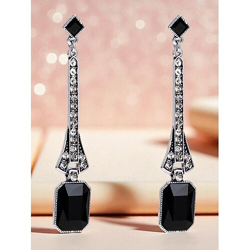 Damen-Ohrhänger im Stil der 1920er Jahre im Gatsby-Stil – lange Art-Deco-Ohrhänger mit blauen Edelsteinen und Strasssteinen für Partys im Stil der Goldenen Zwanziger Image