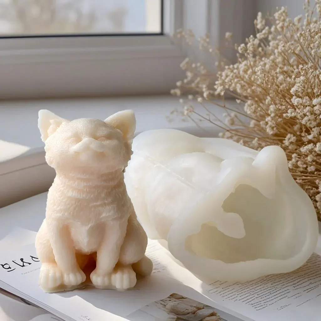 Süße große Katze Hund Kerze Form handgemachte Seife Katze Epoxid Form niedlichen Tier Welpen Silikon Kerze Seife Aromatherapie Form Image