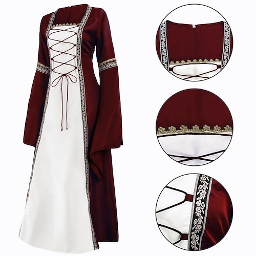 Retro Vintage Mittelalterlich Renaissance Knöchellänge Kleid irisch Wikinger Outlander Übergrössen Elfen Kostüm Damen Karnevalskostüm Keltisch Halloween Karneval LARP Renaissance-Messe Festival Image
