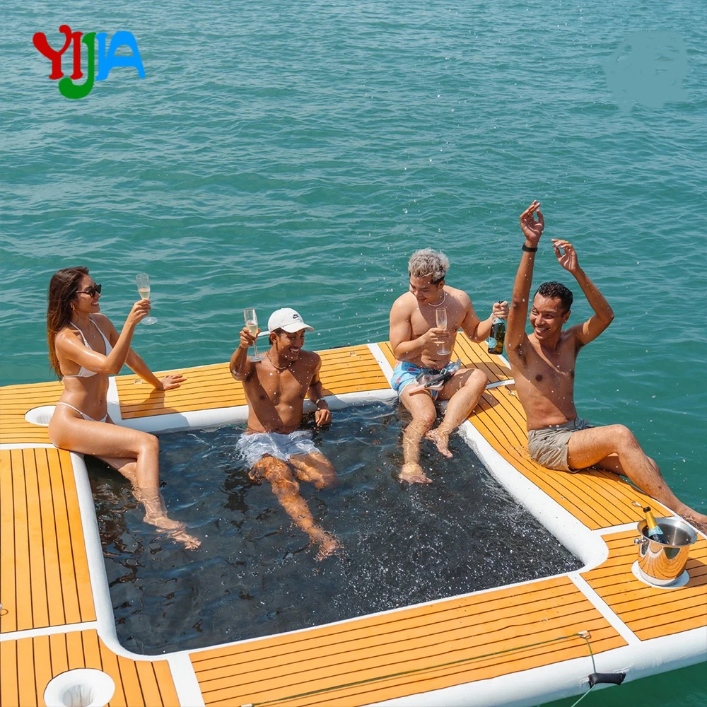 Stock 8/10ft quadratische aufblasbare Wasserhängematte Eva rutschfeste tragbare schwimmende Hängematte mit Getränkehaltern für Pool, See, Strand, Boot Image