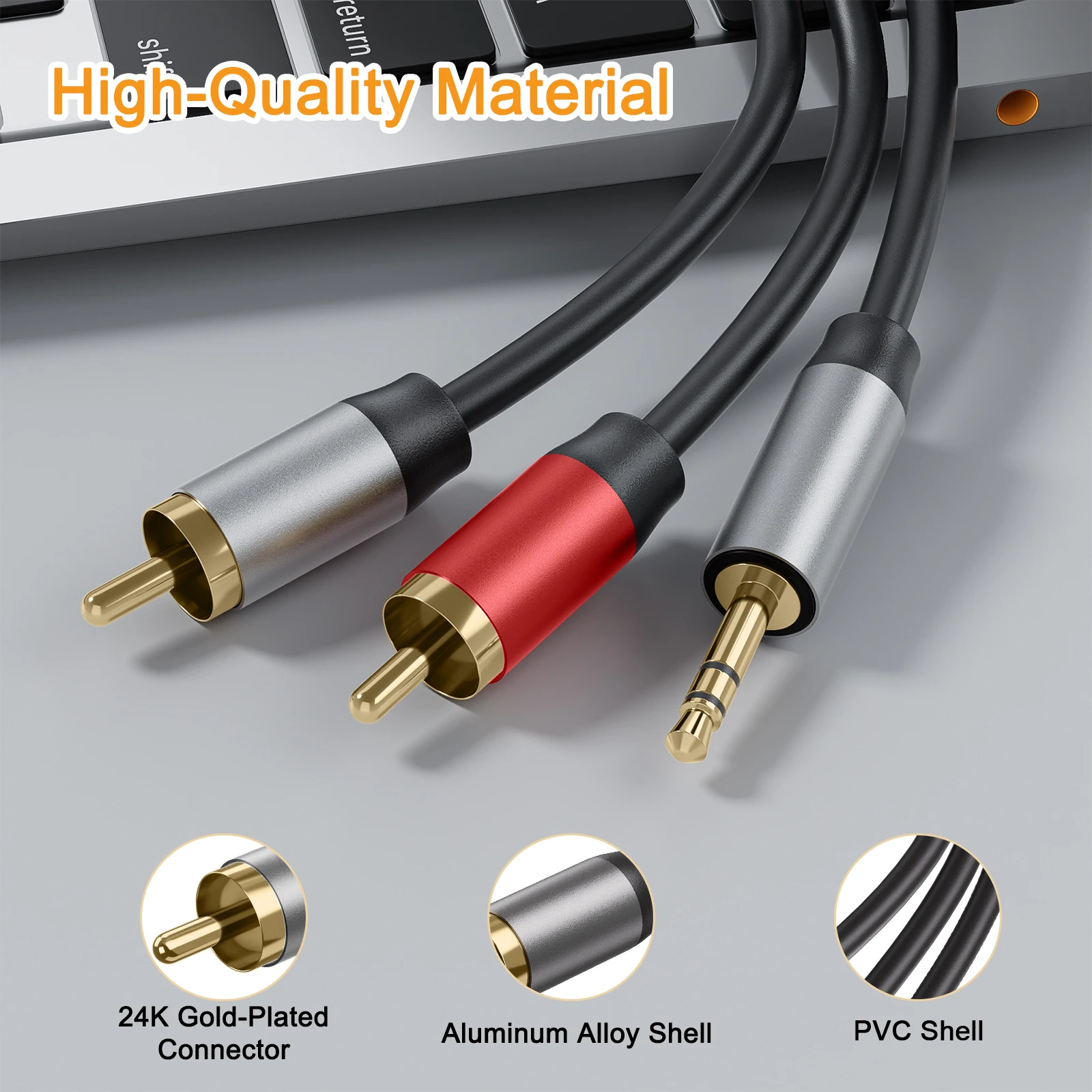 1,5 m Cinch-Audiokabel, 3,5 mm Klinke, Stecker auf 2 Cinch-Lautsprecherkabel, Stecker, Audiokabel für Smartphone, Verstärker, Heimkino, AUX-Kabel, Cinch Image