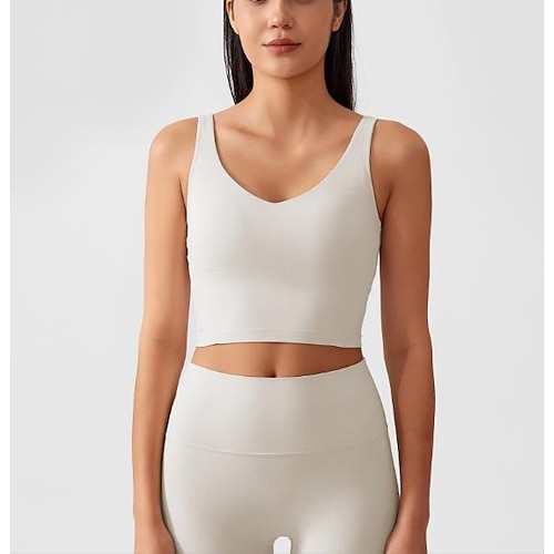 Damen Yoga Crop Tank Top Sport-BH Unterwäsche Medium Unterstützung Nackt Einfarbig Sport Sportkleidung Silber Schwarz Pilates Zumba Laufen Image