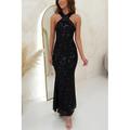 Per donna Abito Lungo Maxi Abito Abito con Paillettes Abito da Cocktail Moda Moderno Festa serale Cocktail party Vestibilità regolare Semplice Senza Maniche All'americana Nero Rosa Rosso Verde Estate