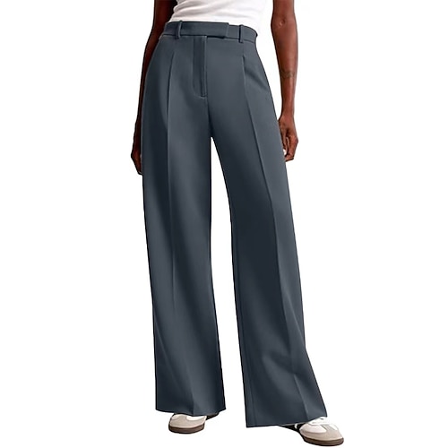 Damen Weites Bein Stoffhosen Streetwear Lässig Volle Länge Natürliche Taille Einfach Elastischer Bund Bequem Straße Ferien Alltagskleidung Asche Dunkelgrau Dunkelrot Aprikose Herbst Normale Passform Image