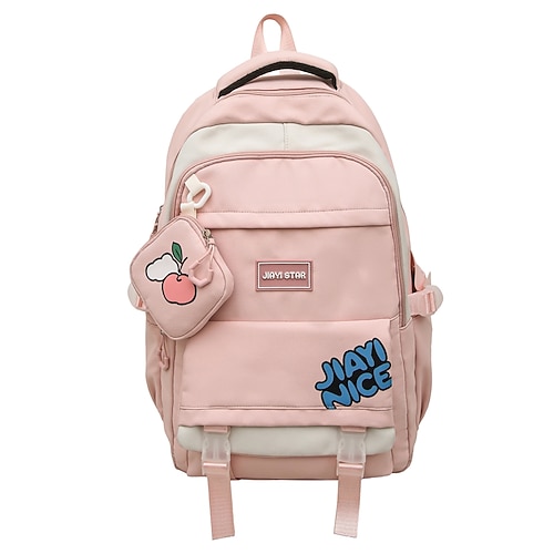 rosa-weißer Teenager-Rucksack mit süßem Patch und Tasche – kawaii Schultasche für Mädchen, bereit für die Schule Image