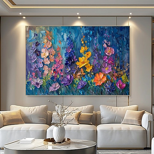 handgefertigtes Ölgemälde auf Leinwand, Wandkunst, Dekoration, modern, 3D-Spachtel, abstrakt, floral/botanisch, für Heimdekoration, aufgespannter Rahmen, hängendes Gemälde/gerollte Leinwand (ohne Image