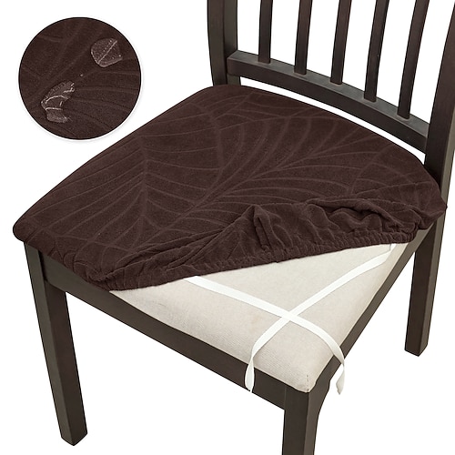 1/4/6 Stück wasserdichter Jacquard-Stuhlsitzkissenbezug, dehnbarer und abnehmbarer Sitzschutz, rutschfester, waschbarer Bezug für Esszimmerstühle, Küche, Büro und Zuhause Image
