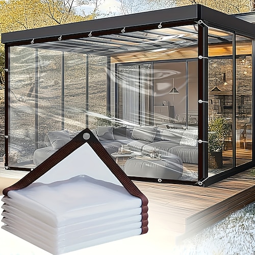 wasserdichte Plane transparente wasserdichte Abdeckung hochwertiges verbessertes Gewebe mit reißfesten Kanten für Outdoor-Camping Terrasse Picknick Carport Garten Balkon und Korridor Überdachung Hof Image