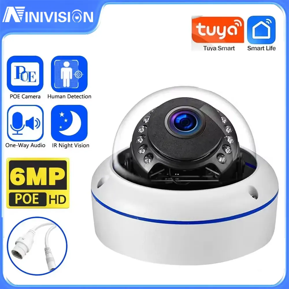 6MP Tuya Smart Leben Explosionsgeschützte POE Dome IP Kamera Outdoor Metall Shell Sicherheit Kamera Mit Audio Aufnahme Bewegungserkennung Image