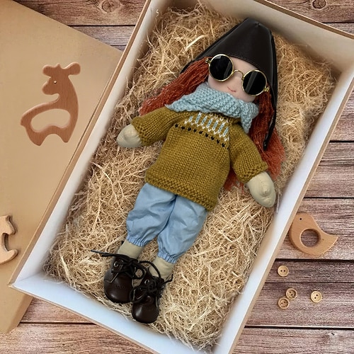 handgemachte Waldorfpuppe Baby Mädchen mit Kleidersets - 11,8 Zoll weiche Plüschpuppe für Kleinkinder ideales Weihnachtsgeschenk für Kinder Image