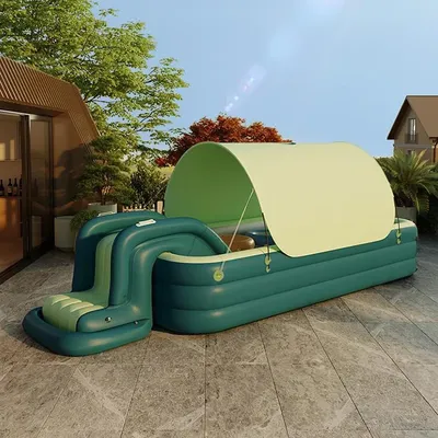 Inflatable Swimming Pool with Sunshade Tent for Children Outdoor Waterproof Baby Pool with Slide Water Play Pool for Kids