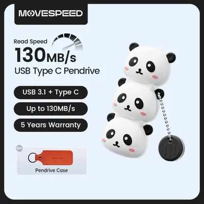MOVESPEED Panda Niedlicher USB-Flash-Laufwerk 256 GB 128 GB 64 GB USB3.1 Typ-C-Stick USB-Speicher-Stick für iPhone 15/16 Smartphone PC Image