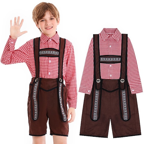 Oktoberfest Lederhosen Hemd Bayerisch Deutsch München Wiesn Jungen Karneval Party Bier Festival Stoff im traditionellen Stil Image