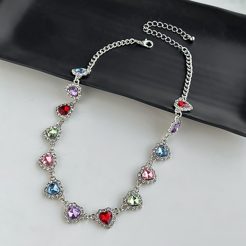 Bunte Herz-Kristall-Halskette für Damen – süßer Schmuck im Y2K-Stil für Mädchen und Party-Outfits Image