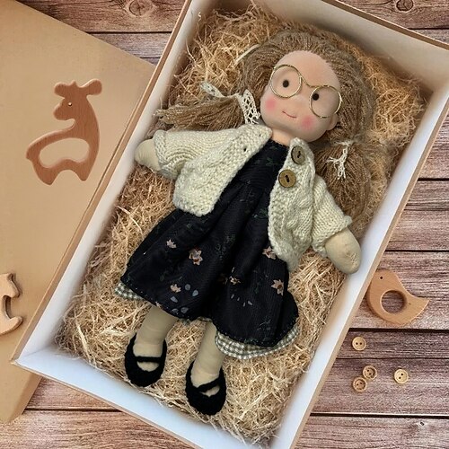 handgemachte Waldorfpuppe Baby Mädchen mit Kleidersets - 11,8 Zoll weiche Plüschpuppe für Kleinkinder ideales Weihnachtsgeschenk für Kinder Image