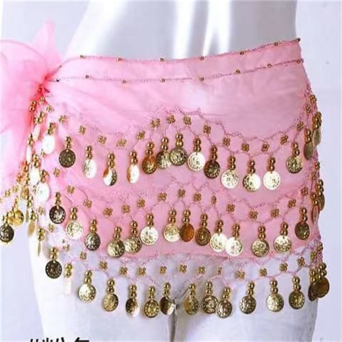 Tanz-Taillengürtel, 3-reihiger Bauchtanz-Hüftschal mit Goldmünzen für Auftritte üben Image