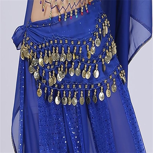 Tanz-Taillengürtel, 3-reihiger Bauchtanz-Hüftschal mit Goldmünzen für Auftritte üben Image