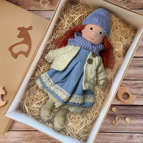 handgemachte Waldorfpuppe Baby Mädchen mit Kleidersets - 11,8 Zoll weiche Plüschpuppe für Kleinkinder ideales Weihnachtsgeschenk für Kinder Image