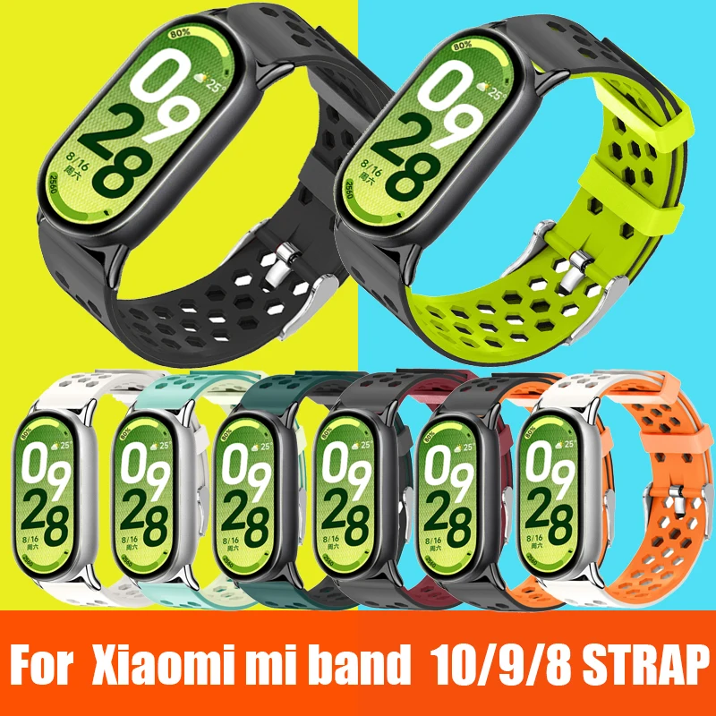 Per Xiaomi Band 10 9 8 cinturino per orologio in silicone cinturino di ricambio per cinturino intelligente traspirante bicolore per Mi Band 10 9 8 cinturino