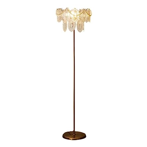 Standing Tall Lamps Crystal Lampshade Floor Lamp European Style Iron Tall Pole Floor Light Study Floor Lamps For Living Room Bedroom Reading Light