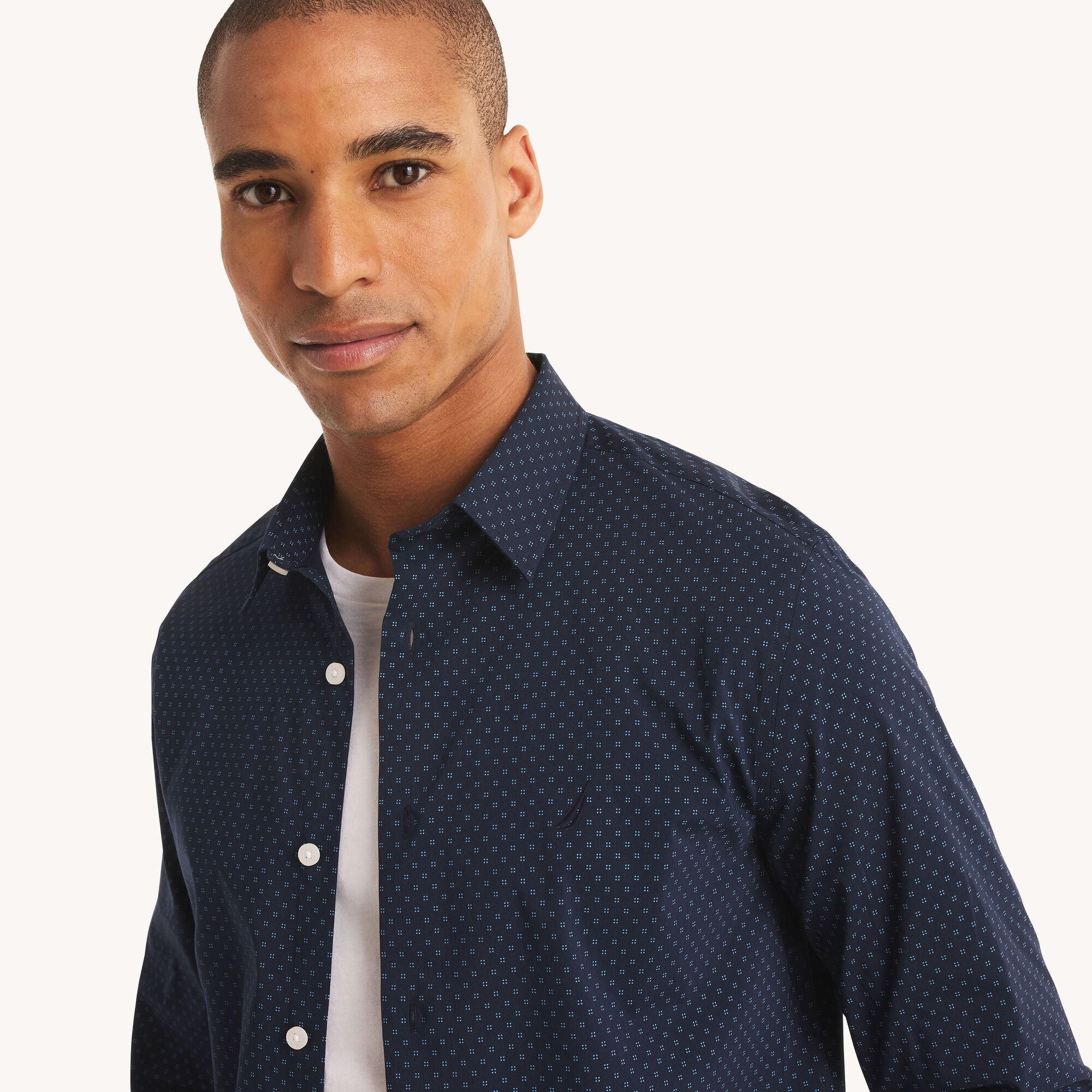 Nautica Men's Slim Fit Wrinkle-Resistant Printed Shirt 401 (Navy), XL
