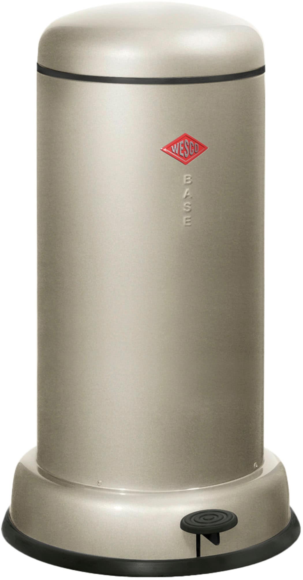Mülleimer WESCO "Baseboy", silber (neusilber), B:36,2cm H:63,5cm T:36,2cm, Stahlblech, Mülleimer, Mülleimer, Abfallsammler mit Dämpfer + Dämpferhalterung 20 Liter