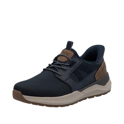 Slip-On Sneaker RIEKER "Ready2GO", Herren, Gr. 41, dunkelblau, nussbrau, Textil, Lederimitat, unifarben mit Farbeinsatz, sportlich, Schuhe, Schlupfschuh, Halbschuh, Freizeitsneaker mit Gummizug für guten Sitz Image