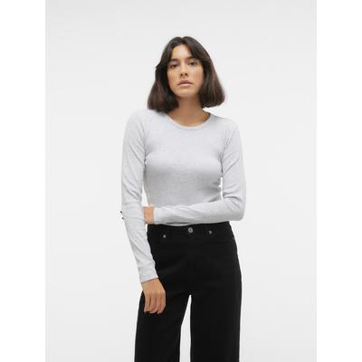 Langarmshirt VERO MODA "VMCHLOE LS SHORT TOP JRS NOOS", Damen, Gr. XS (34), grau (light grau melange), Feinripp, Obermaterial: 95% Baumwolle, 5% Elasthan, unifarben, modisch, slim fit kurz, Rundhals, Langarm, Shirts Image