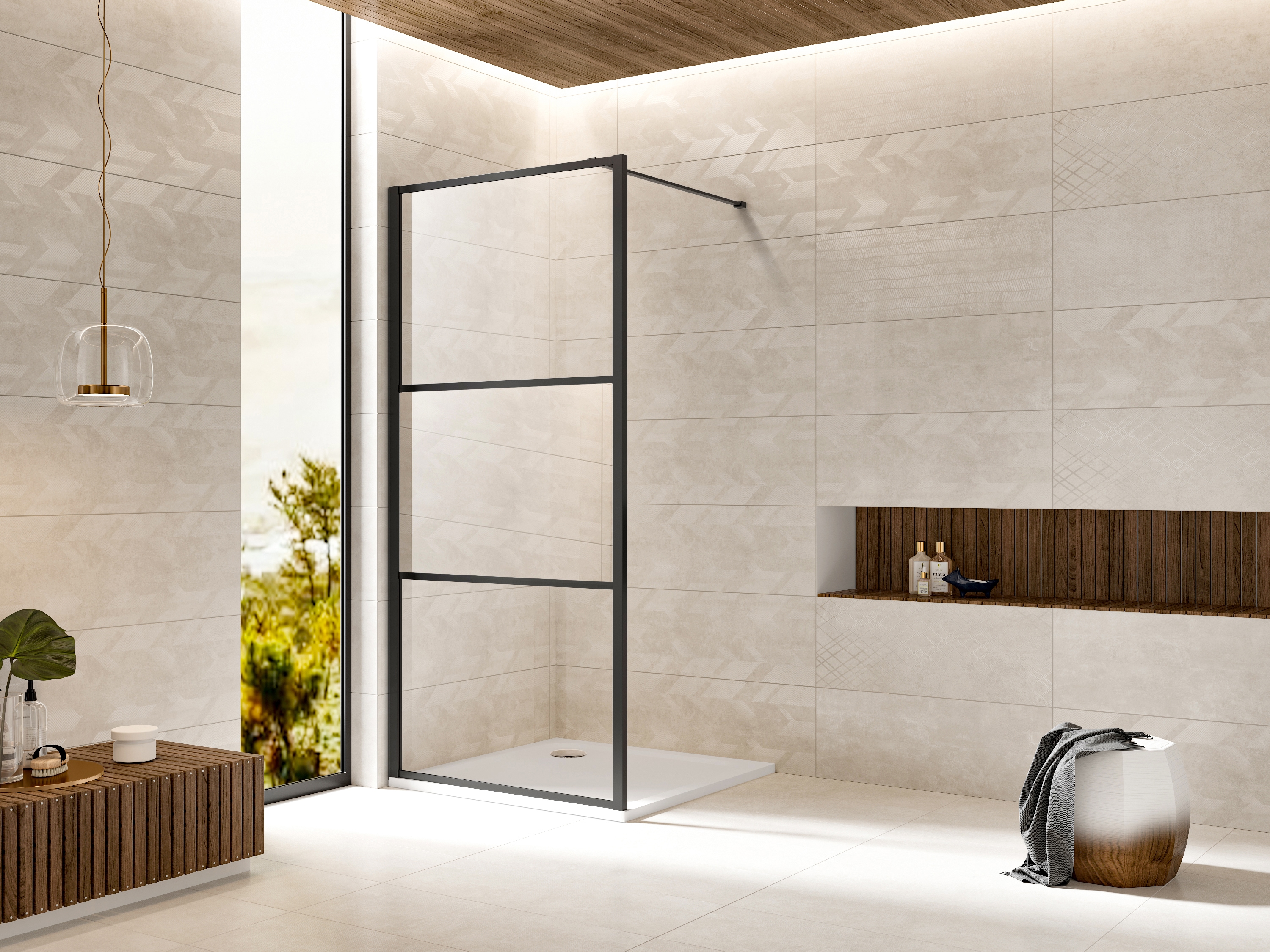 Walk-in-Dusche WELLTIME "Black Blocks Clear", schwarz, B:80cm H:190cm, Duschwände