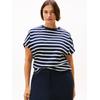 Kurzarmshirt TOMMY HILFIGER CURVE "CRV GOLD BUTTON SS TEE", Damen, Gr. 50, schwarz night navy, ivory silk stp, Single Jersey, Obermaterial: 100% Baumwolle, gestreift, casual, Rundhals, Kurzarm, Shirts, in großen Größen