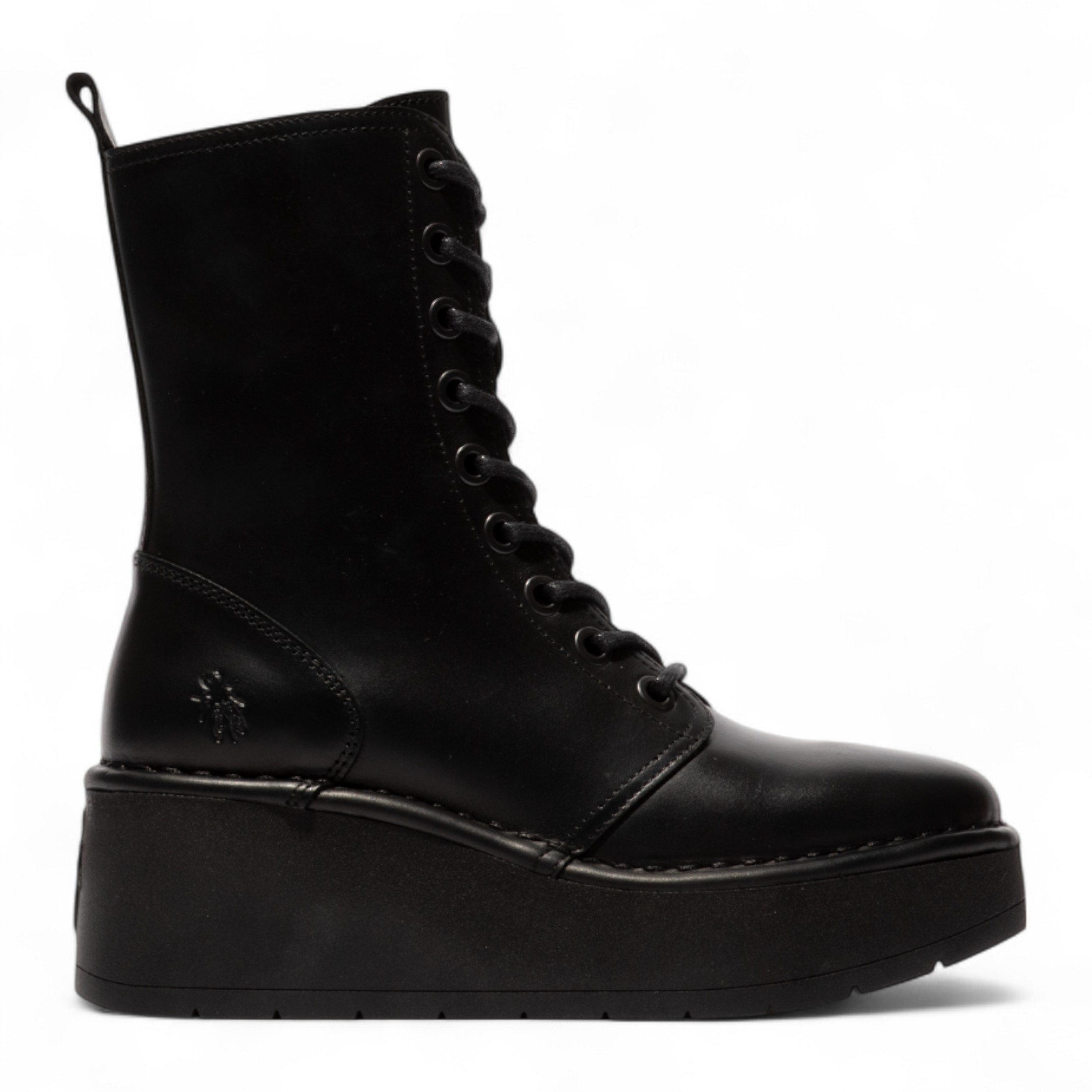 Fly London Damen HAIT273 Ankle Boots aus Leder mit Schnürung und dicker Plateausohle, Schwarz
