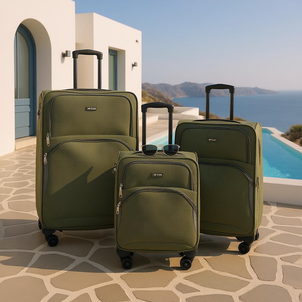 Erweiterbarer weicher Khaki-Grün-Koffer mit 8 Rädern, leichtes Gepäck, Reisetaschen