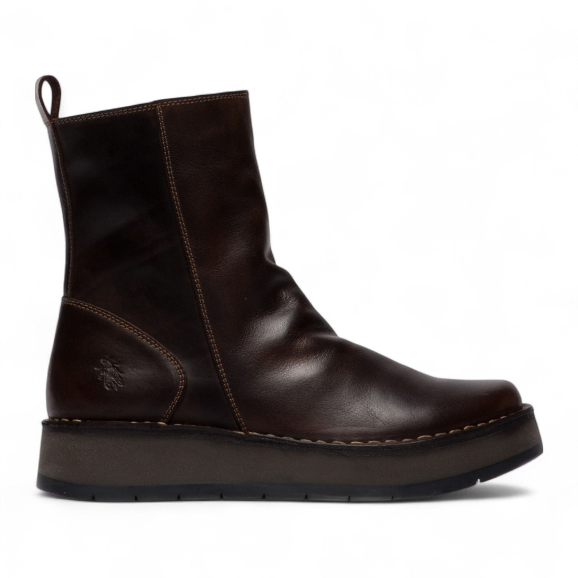Fly London Damen Dunkelbraun RENO053FLY Bequeme Ankle Boots aus Leder mit Reißverschluss und Plateau