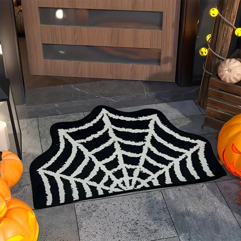 VIKAMA Halloween-Spinnennetz-Teppich, rutschfeste Badezimmermatte, Eingangstür, schmutzabweisende Fußmatte, Wohnzimmer, Sofa, Bodenmatte Image
